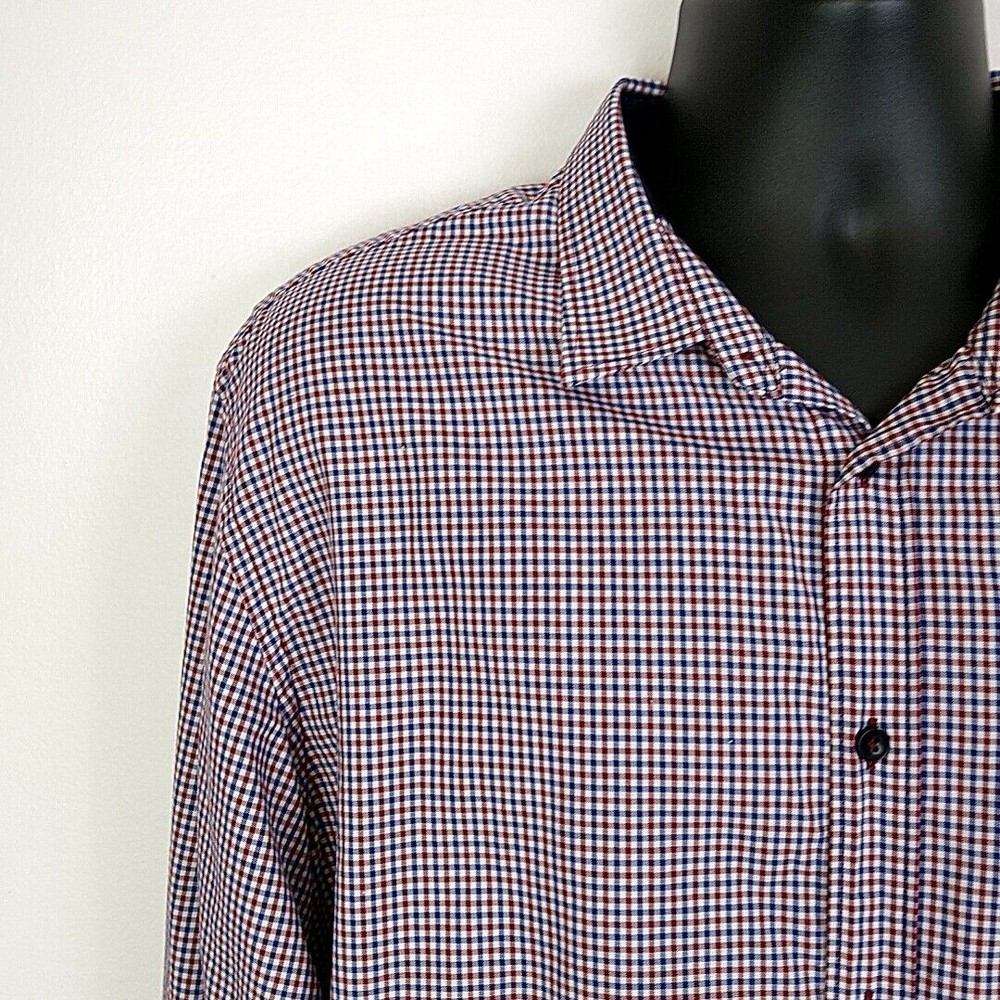 Zara Mens XXL Shirt Slim Fit Blue Red Checked Button Front Casual Dress Long Slv - Picture 4 of 9